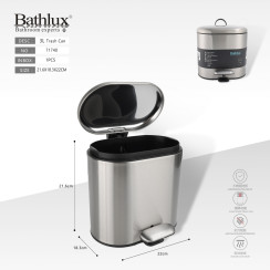 Відро для сміття Bathlux 3L овальне з педаллю та плавним закриттям, нержавіюча сталь, 22x18.3x21.6 см