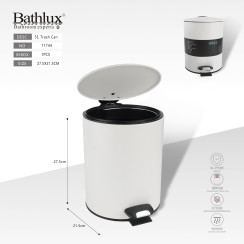 Мусорное ведро Bathlux 5L белое с педалью и плавным закрытием крышки