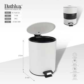 Відро для сміття Bathlux 5L біле з педаллю та плавним закриттям кришки