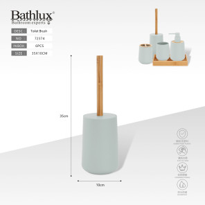 Йоржик для унітазу Bathlux з бамбуковою ручкою і підставкою сірий 35x10 см