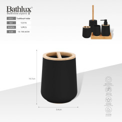 Стакан для зубних щіток Bathlux 72376 чорний з бамбуковою кришкою 10.7x8.4 см