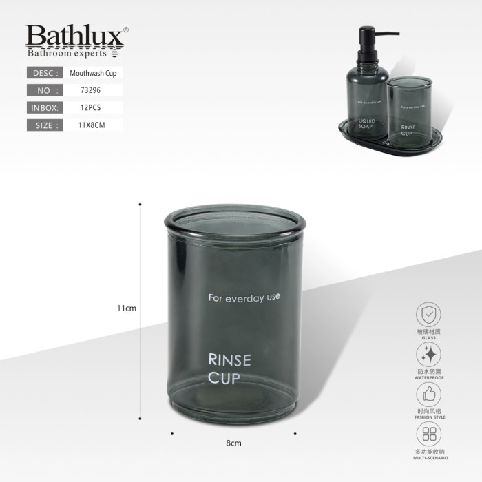 Стакан для полоскания рта стеклянная темно-серая Bathlux 11x8 см