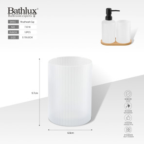 Стакан для полоскания рта Bathlux 73318 белый стеклянный с вертикальным рифлением 9.7x6.8 см.