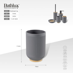 Склянка для полоскання рота Bathlux 73594 сіра з бамбуковим дном 11.2x7.8 см
