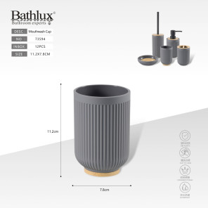 Склянка для полоскання рота Bathlux 73594 сіра з бамбуковим дном 11.2x7.8 см