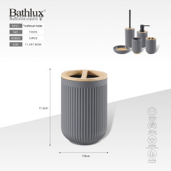 Підставка для зубних щіток Bathlux сіра з бамбуковою кришкою 11.2x7.8 см ABS пластик
