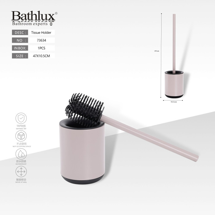 Йоржик для унітазу Bathlux з силіконовою щіткою та підставкою рожевий 47x10.5 см