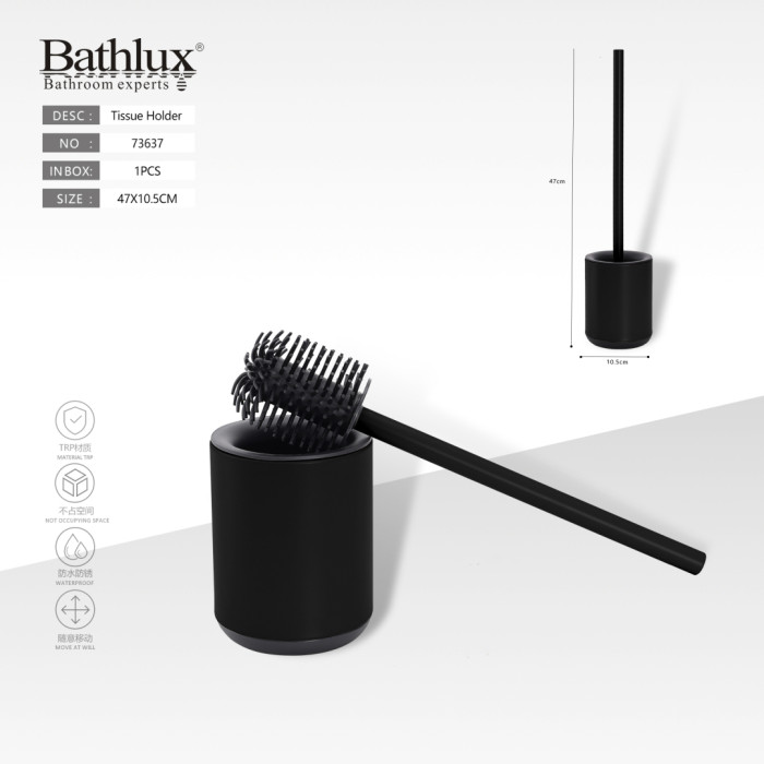 Йоржик для унітазу Bathlux чорний з підставкою TPR 47x10.5 см - матовий