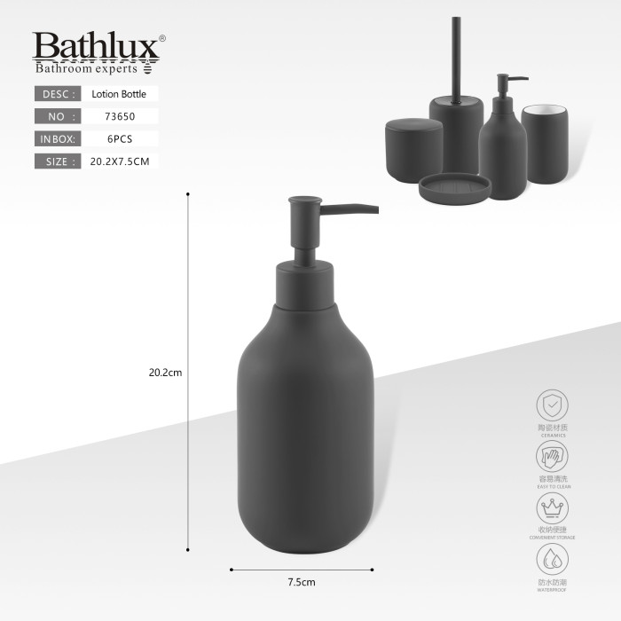 Дозатор для мила керамічний темно-сірий матовий Bathlux 20.2x7.5 см 73650