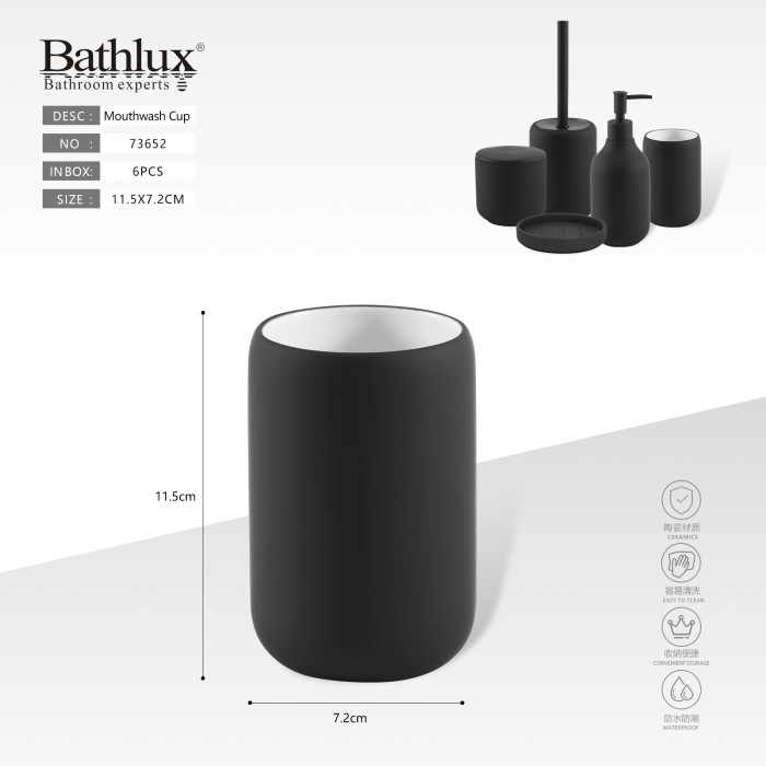 Стакан для полоскання рота керамічний чорний матовий Bathlux 11.5x7.2 см