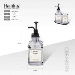 Стеклянный дозатор для жидкого мыла Bathlux 500 мл серый квадратный 23x8.2 см