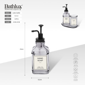 Скляний дозатор для рідкого мила Bathlux 500 мл сірий квадратний 23x8.2 см