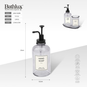 Скляний дозатор для мила Bathlux Hand Soap 500 мл сірий прозорий з чорним помпою 23 см
