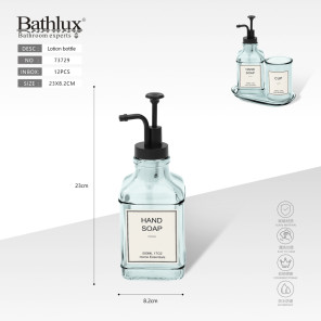 Скляний дозатор для рідкого мила Bathlux Hand Soap 500мл - блакитний 23x8.2см