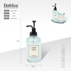 Скляний дозатор для рідкого мила Bathlux Hand Soap 500 мл блакитний з чорним помпою 23х8.2 см