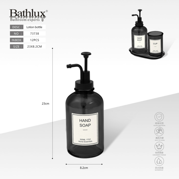 Скляний дозатор для рідкого мила Bathlux Hand Soap 500мл чорний - 23x8.2см