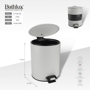 Мусорное ведро Bathlux 5L круглое с педалью и медленным закрытием крышки серое