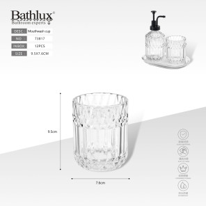 Склянка для полоскання рота скляна прозора з алмазним візерунком Bathlux 9.5x7.6 см