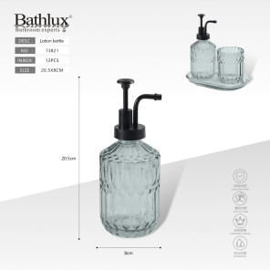 Скляний дозатор для мила Bathlux з рельєфним візерунком 20.5x8 см димчасто-блакитний