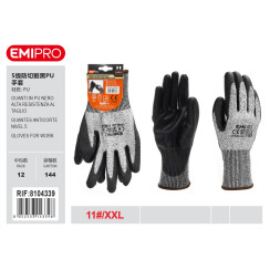 Чорні рукавички ПУ з 5-м рівнем захисту від порізів