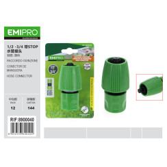 Коннектор для шланга 1/2-3/4 с клапаном STOP Emipro пластиковый универсальный