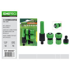 Набор соединителей для шланга 3/4 с распылителем EMIPRO 4 предмета зеленый пластик