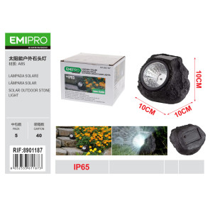 Садовий сонячний ліхтар-камінь Emipro 10x10x10 см LED IP65 тепле світло
