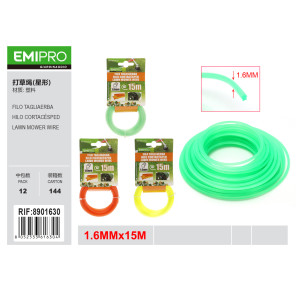 Леска для тримера зіркоподібна EMIPRO 1.6 мм x 15 м зелена/оранжева/жовта
