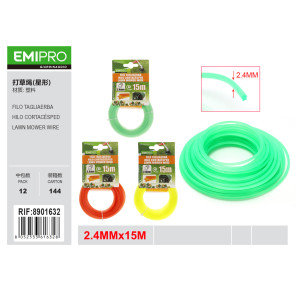 Леска для тримера зіркоподібна EMIPRO 2.4 мм x 15 м зелена/помаранчева/жовта