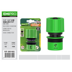 Конектор для шлангу EMIPRO з клапаном STOP 1/2-5/8-3/4 дюйма пластиковий зелений