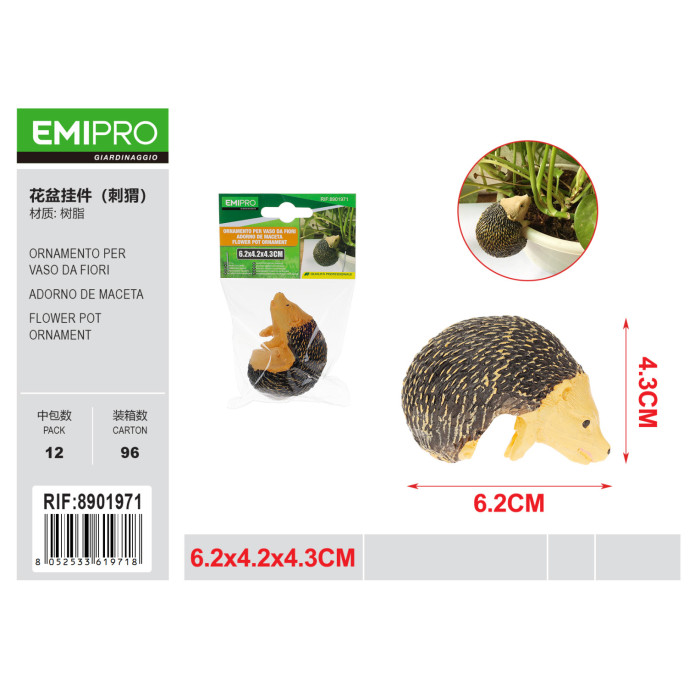 Декоративна фігурка їжака для квіткового горщика Emipro 6.2x4.2x4.3 см