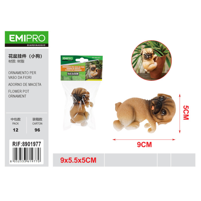 Декоративная фигурка мопса на цветочный горшок Emipro 9x5.5x5 см из полимера.