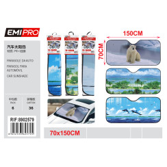 Солнцезащитный экран на лобовое стекло авто EMIPRO 70x150 см с принтом PE+алюминиевая пленка