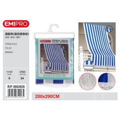 Тент-маркиза для балкона EMIPRO сине-белая полоска 200x290 см с бахромой