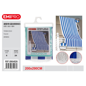 Тент-маркіза для балкона EMIPRO синьо-біла смужка 200x290 см з бахромою