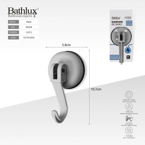 Гачок для ванної кімнати на присосці Bathlux 90206 сірий 10.7x5.8 см ABS