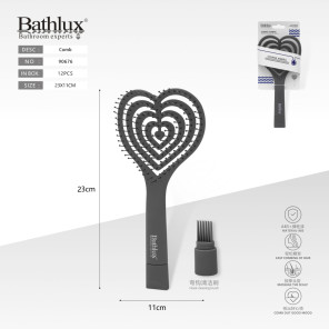 Щітка-розчіска для волосся Bathlux у формі серця темно-сіра 23x11 см з очисною щіткою