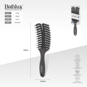 Щітка для волосся Bathlux 90682 вентиляційна з масажними зубцями темно-сіра 25x6.5 см