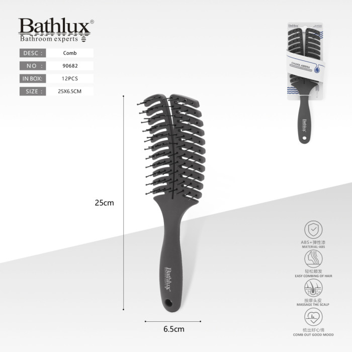 Щітка для волосся Bathlux 90682 вентиляційна з масажними зубцями темно-сіра 25x6.5 см