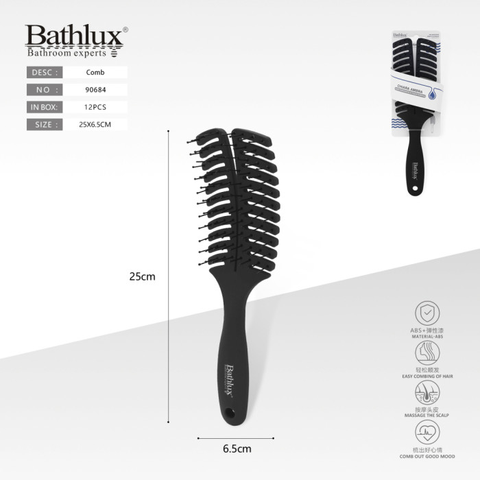 Гребінець для волосся Bathlux вентиляційний чорний з масажними зубцями 25x6.5 см