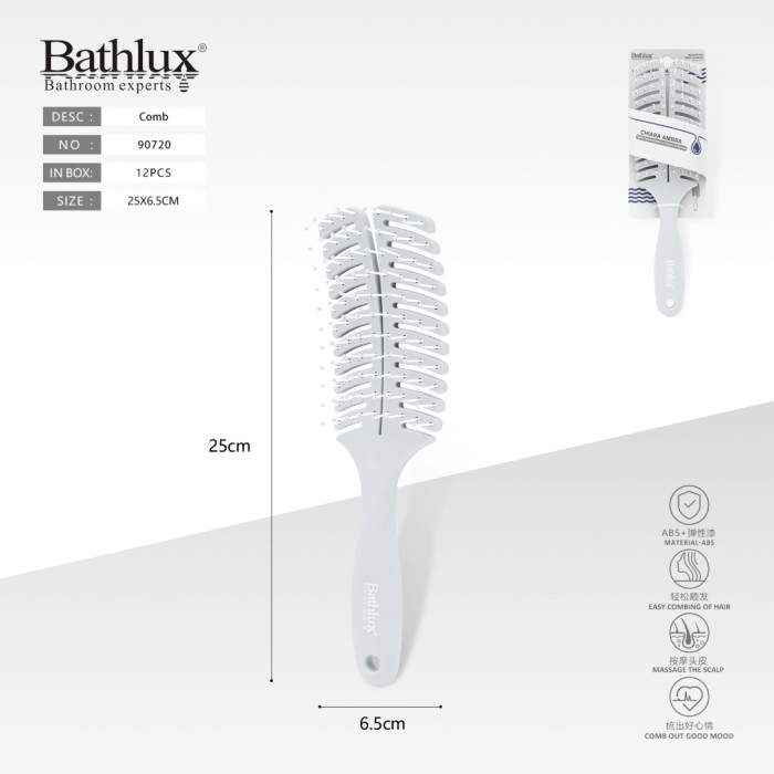 Гребінець для волосся Bathlux 90720 вентильований масажний ABS 25x6.5 см сірий