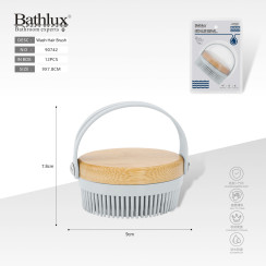 Массажная щетка для волос и тела Bathlux силиконовая с бамбуком 9x7.8 см серая