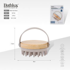 Масажна щітка для миття голови силіконова з бамбуком Bathlux 9x7.5 см бежева