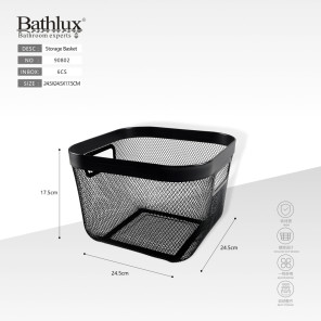 Кошик для зберігання металевий сітчастий чорний 24.5x24.5x17.5 см Bathlux 90802