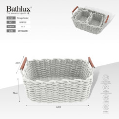 Кошик для зберігання плетений з бавовняного шнура з ручками Bathlux 32x16x22 см сірий