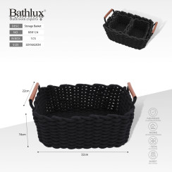 Кошик для зберігання плетений чорний з ручками 32x16x22 см Bathlux 888124