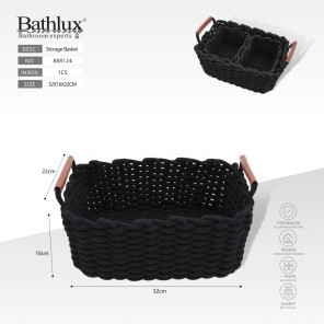 Кошик для зберігання плетений чорний з ручками 32x16x22 см Bathlux 888124