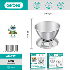 Кухонные электронные весы Aerbes AB-C12 с чашей из нержавеющей стали 5 кг/1 г