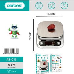 Кухонні ваги електронні Aerbes AB-C13 до 10 кг з нержавіючою платформою і LCD дисплеєм