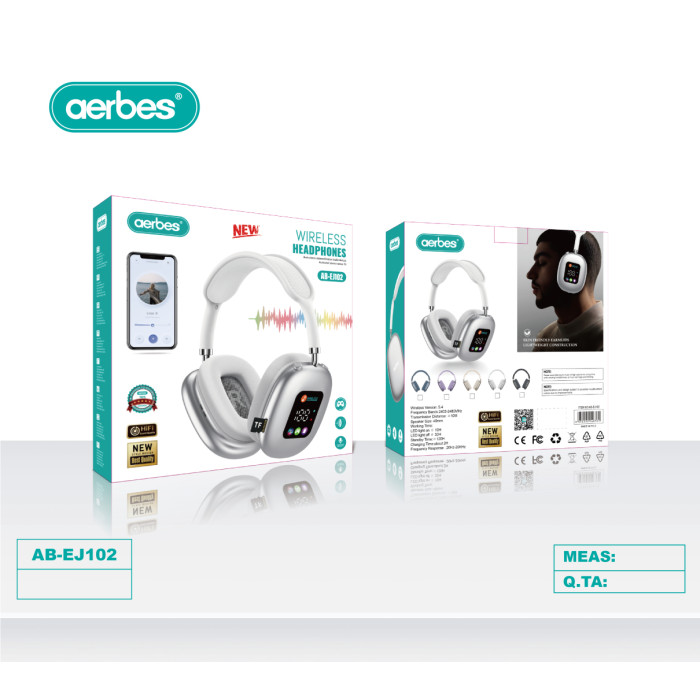 Бездротові навушники Aerbes AB-EJ102 Bluetooth 5.4 з TF картою та FM радіо білі